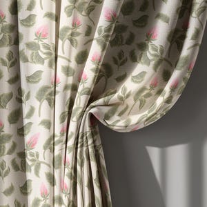Pink and Green Floral Linen Curtains, Vintage Botanical Drapes for Living Room or Bedroom – Blackout Curtain, Custom Size, Rod Pocket