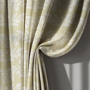 Olive Green Floral Linen  Curtains in William Morris Style, Vintage Botanical Drapes for Living Room, Blackout Curtain, Rod Pocket, Valance
