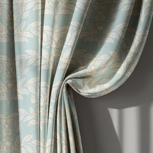 Vintage Floral Pattern Linen Curtain, Sage Green Botanical Curtains Elegant Drapes for Living Room, Bedroom, Custom Size, Valance Available