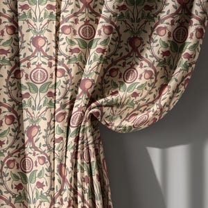 Beige and Red Pomegranate Linen Curtains, Vintage Botanical Style Drapes for Living Room – Blackout Curtain, Custom Size Window Panel