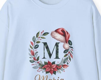 Sudadera navideña de María con corona festiva y gorro de Papá Noel, regalo navideño personalizado para mujer
