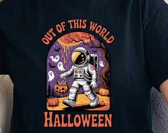Camiseta de Halloween de otro mundo para mujer, linda camiseta gráfica de astronauta espacial con truco o trato, disfraz de ciencia ficción de calabaza fantasma para otoño, regalo