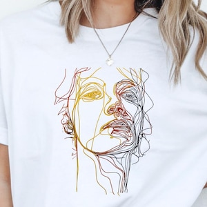 Minimalist Face Line Art Shirt for Women Abstract One Line Drawing Graphic Tee Modern Aesthetic Artsy T Shirt Contemporary Gift Top