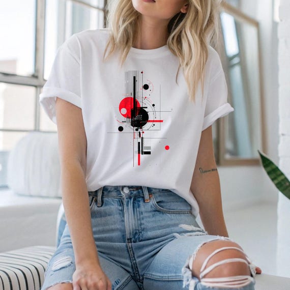 Camisa de arte geométrica abstrata moderna para mulheres, camiseta