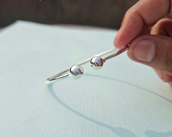 Einstellbar 925 Sterling Silber Ball Armreif: Boho Handgemachter Schmuck für Frauen Weihnachtsgeschenk