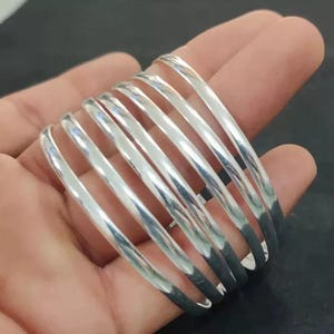 925 Sterling Silver Bangles, 7 Set Bangles, Stackable Bangles, Silver Bangle for Her~ him, Handmade Bangles for Gift on Christmas