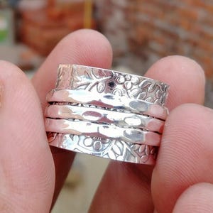 925 Sterling Silver Spinner Ring, Three Tone Sterling Silver Ring, Thumb Ring, Fidget Ring |Meditation Ring Anti-Anxiety Ring Healing Ring