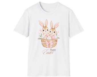 Camiseta con cesta de conejito y huevos | Diseño de Feliz Pascua