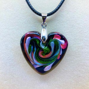 Multicolor Resin Necklace with Chrome Swirl, Handmade Jewelry on 24” Cord, Unique Gift for Her
