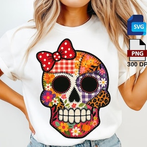 Sugar Skull PNG SVG: Coquette Halloween Sublimation Design