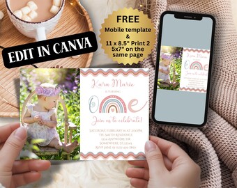 Boho Geburtstag einladen, Boho Regenbogen, Boho einladen Vorlage, Boho Geburtstagsparty, Boho erster Geburtstag, Regenbogen Geburtstag einladen