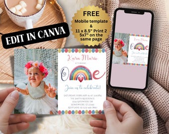 Boho Geburtstag einladen, Boho Regenbogen, Boho einladen Vorlage, Boho Geburtstagsparty, Boho erster Geburtstag, Regenbogen Geburtstag einladen