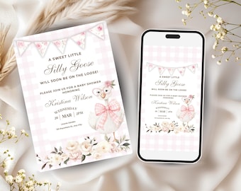 Dumme Gans-Baby-Dusche-Einladung Printable Gans-Baby-Dusche-Einladung Mädchen Gans-Baby-Dusche-Sofort Download