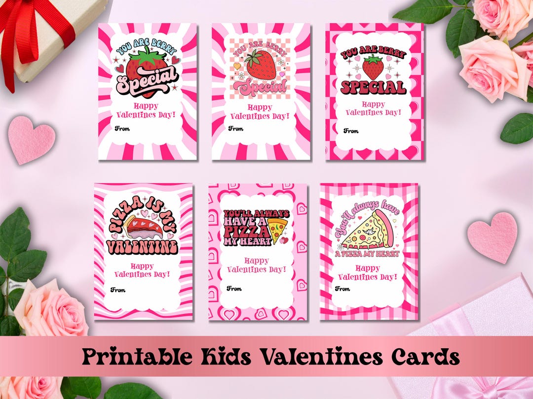 Retro Printable Kids Valentine Cards, Classroom Valentines Day Cards ...