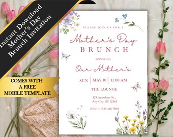 Druckbare floral Muttertags Brunch-Einladung Vorlage (digitaler Download)