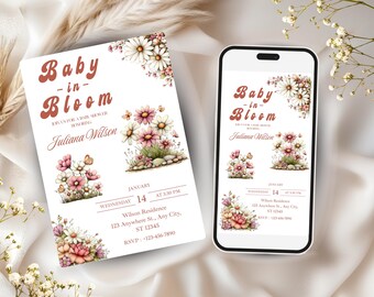 Baby in Bloom-Babyparty-Einladung, Frühlingsblumen-Babyparty, Blumen-Babyparty-Einladungsvorlage, Wildblumen-Babyparty-Einladung