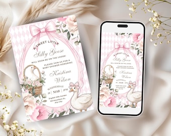 Dumme Gans-Baby-Dusche-Einladung Printable Gans-Baby-Dusche-Einladung Mädchen Gans-Baby-Dusche-Sofort Download