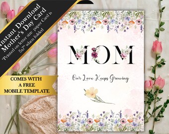 Druckbare Wildblumen Muttertagskarte, Digitale Muttertagskarte
