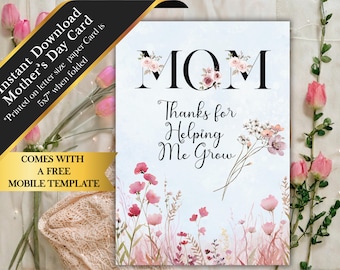 Druckbare Wildblumen Muttertagskarte, Digitale Muttertagskarte