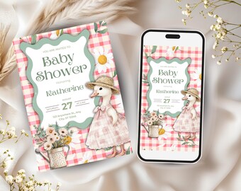 Dumme Gans-Baby-Dusche-Einladung Kokette Silly Goose Thema Gender Reveal einladen Druckbare Silly Goose Einladung Sofort Download