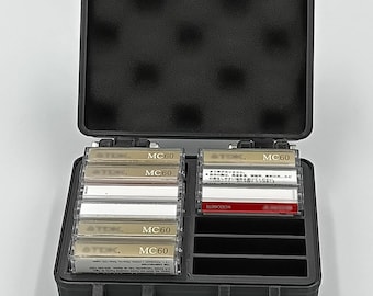 Microcassette Compatible Rugged Protective Carrying Case - Holds 12 Tapes