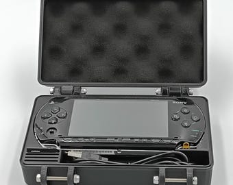 PSP 1000 Compatible Rugged Protective Carrying Case - Holds 4 Games, 4 Memory Cards, USB Charging Cable