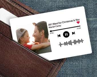 Tarjeta insertable para cartera de música con código escaneable personalizado y foto - Blanca