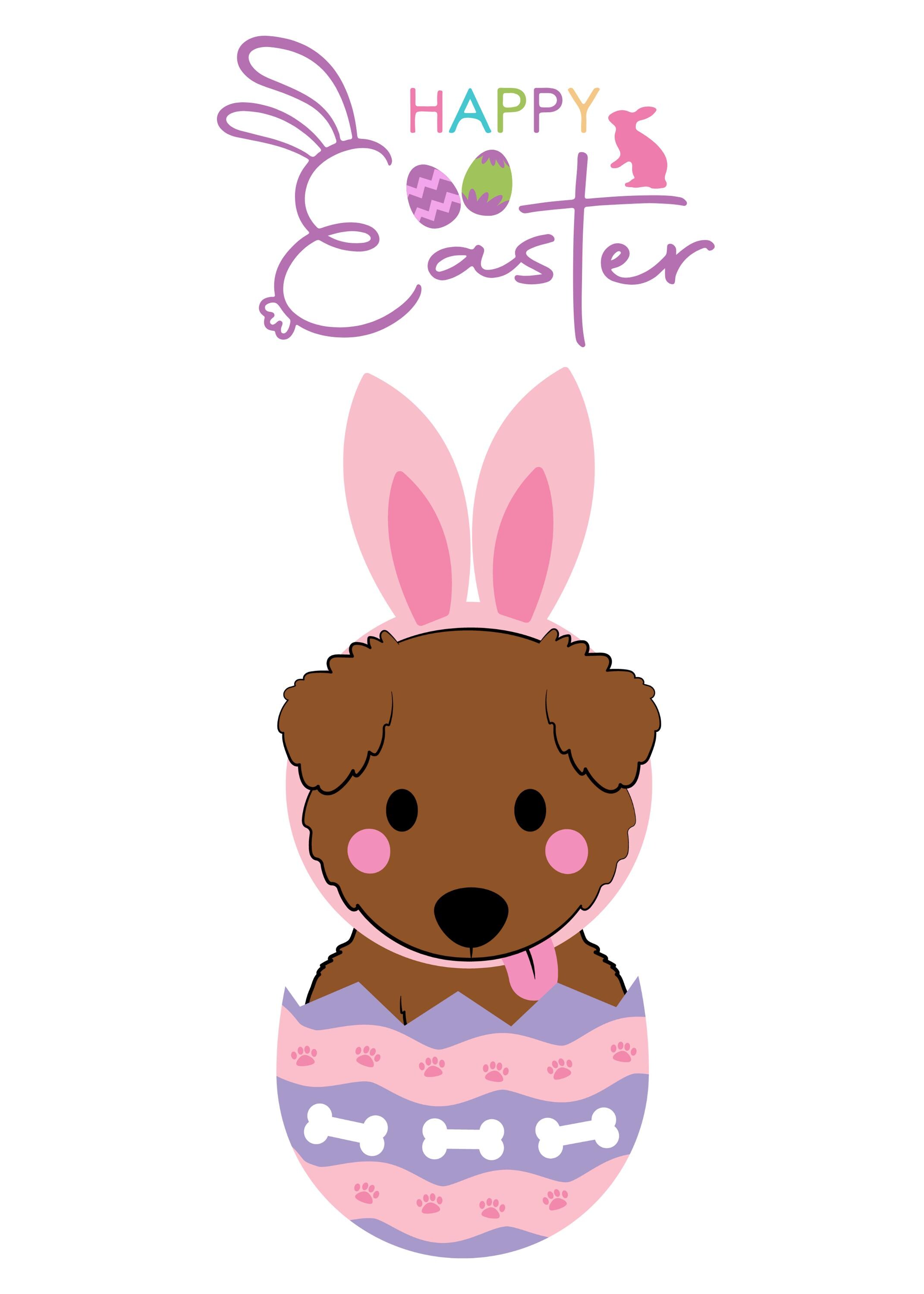 Printable Happy Easter Card: Bunny Ears, Puppy, Dog Bones (PNG File) - Etsy
