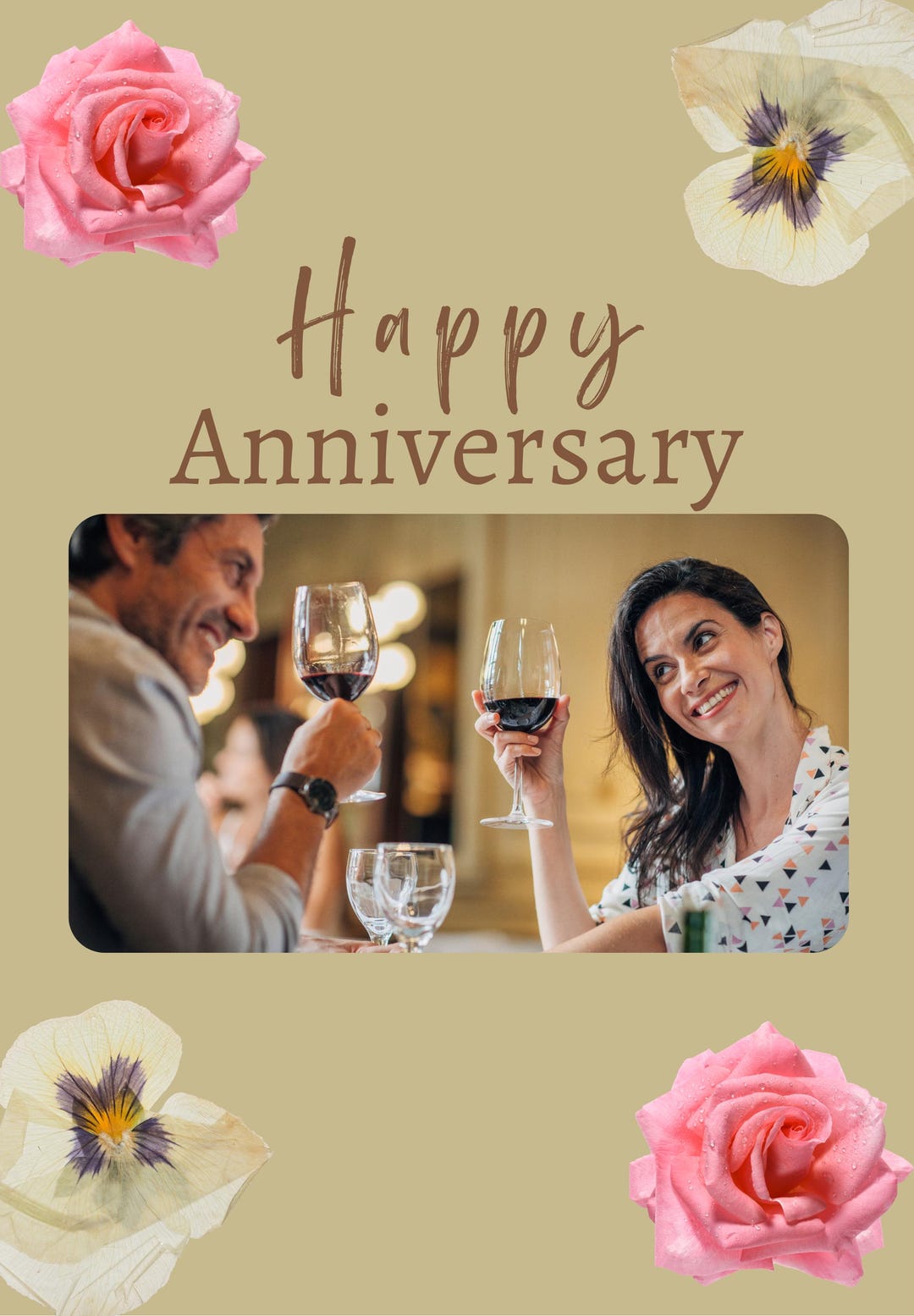 Printable Happy Anniversary Card: Roses, Wine Toast (PNG File Download ...