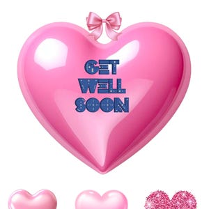 Printable Get Well Card: Pink Heart & Bow Decoration (PNG File, 5x7 inches)