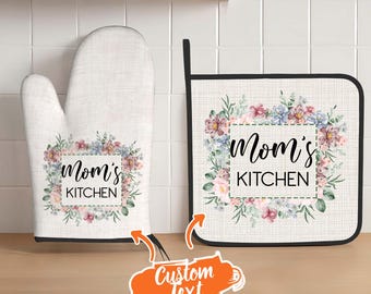 Juego de guante de cocina y agarradera floral personalizados – Decoración de cocina para mamá