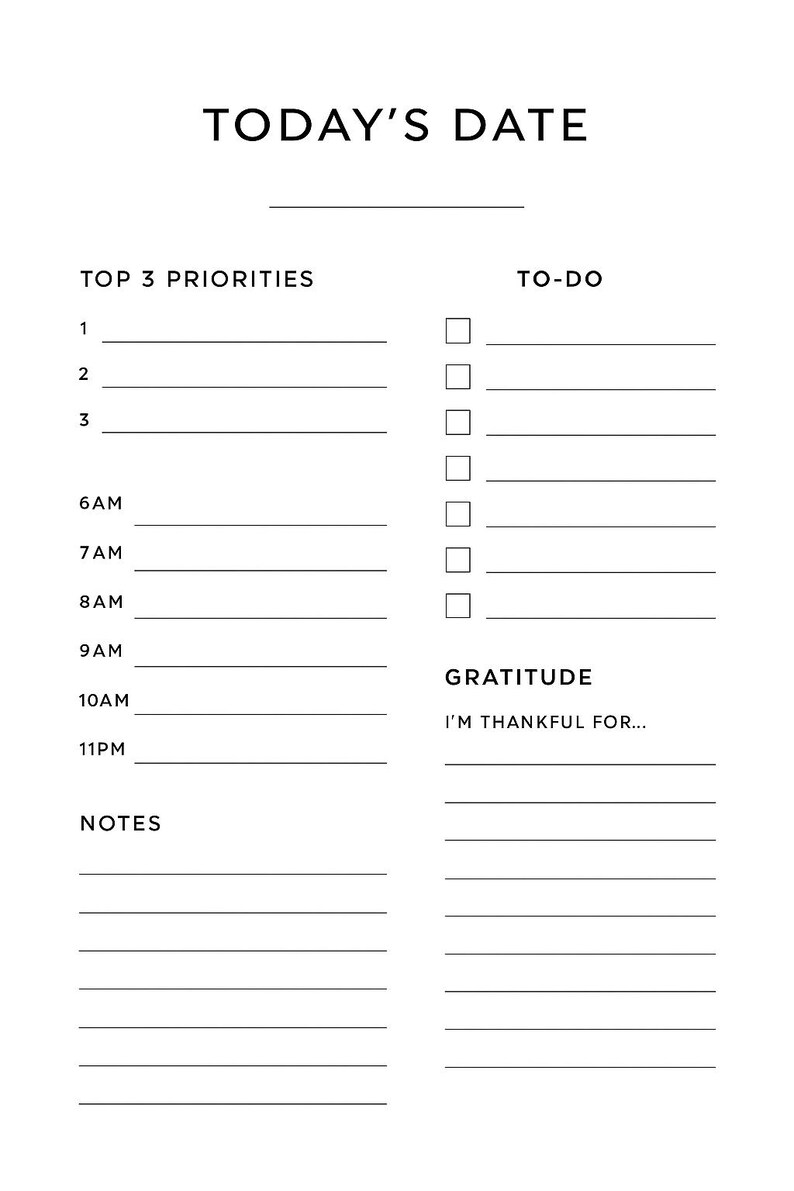 Minimalist Daily Planner Printable | Productivity Template | Undated ...