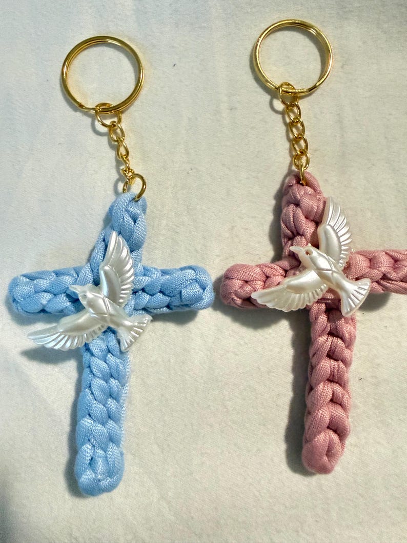 Handmade Macrame Cross Keychain With Dove Charm, Christian Gift ...