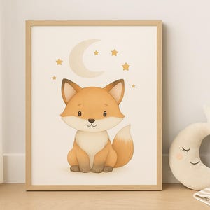 Baby Fox Nursery Wall Art – Cute Woodland Animal Printable for Kids Room, Neutral Watercolor Digital Download – Baby Animal Fox Poster
