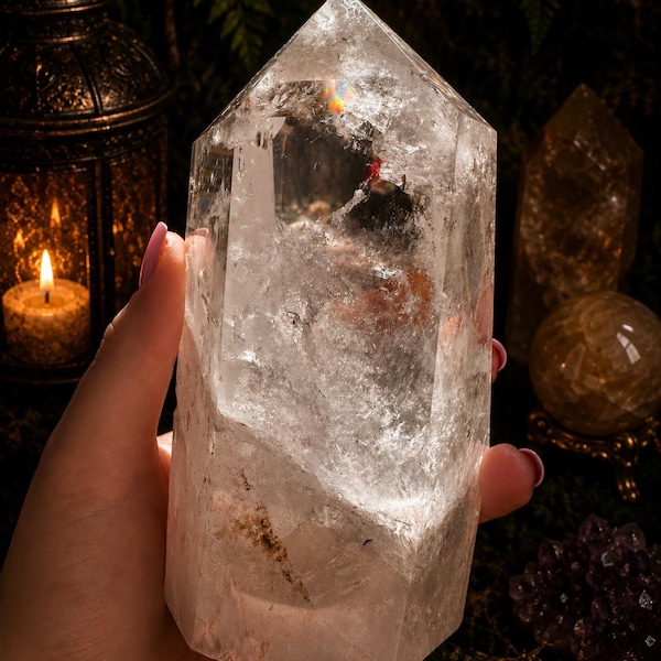 Clear Quartz Tower with Rainbows
