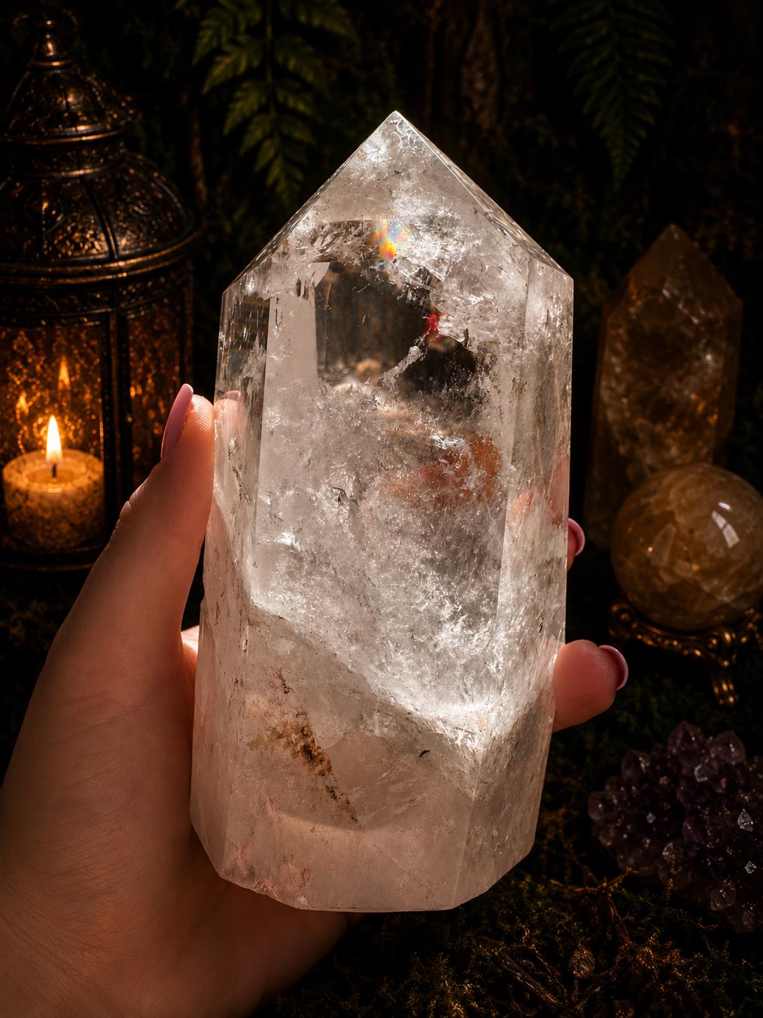 Clear Quartz Tower with Rainbows