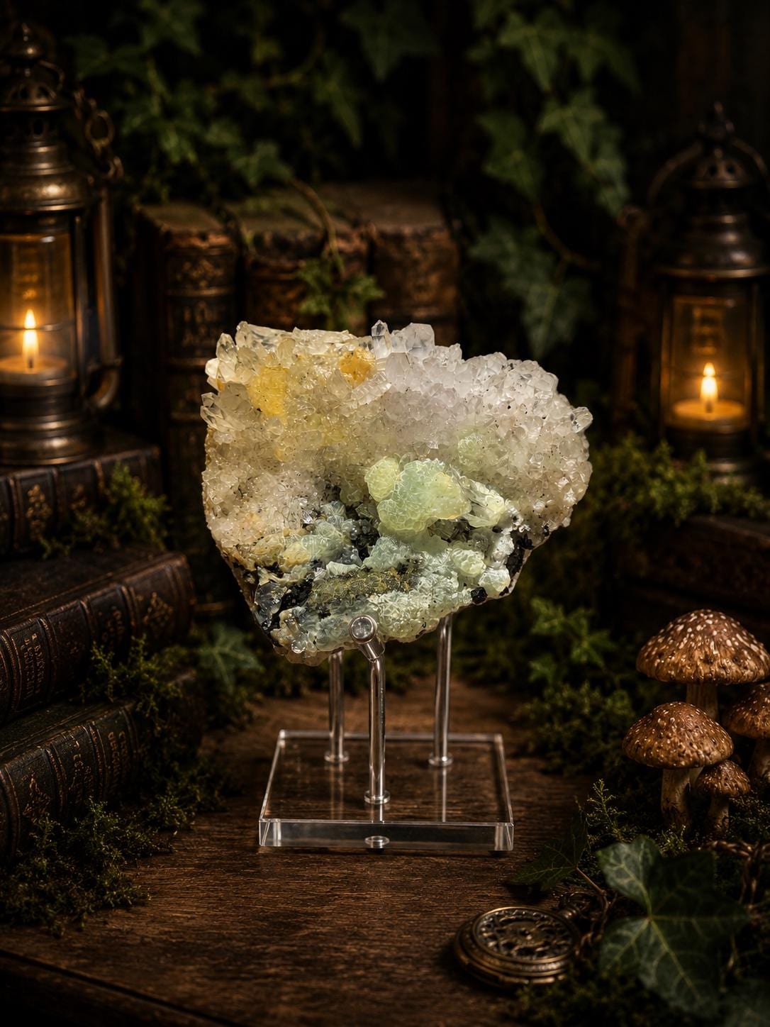 Prehnite on Quartz