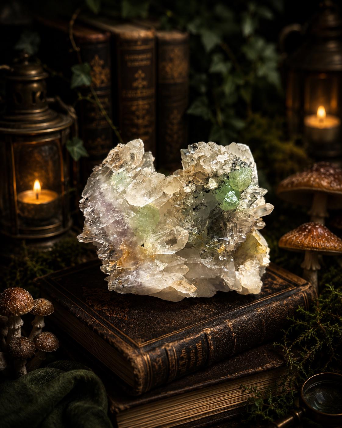 Prehnite on Quartz Specimen