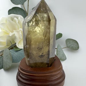 Citrine Tower with Stand | Natural Citrine Crystal Point for Abundance & Joy | Large Rainbow Smoky Citrine | Witchy Decor | Healing Crystal
