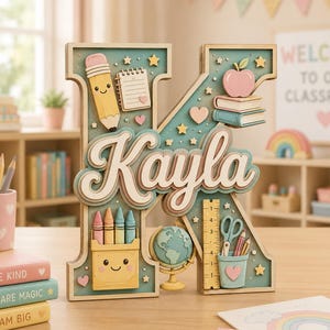 Custom Teacher Name Sign, Personalized Wooden Alphabet Initial Monogram, Back to School Decor, Classroom Desk Sign,Teacher Appreciation Gift