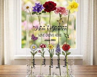 Gepersonaliseerde moedertuin acrylvaas, aangepaste bloemenvaas maand met namen kleinkinderen, Moederdagcadeau voor oma, oma tuincadeau