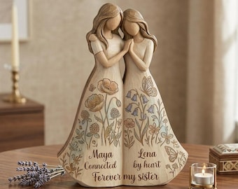 Regalo personalizzato per la sorella, intagliato nel legno, statuetta personalizzata per la migliore amica, statuetta artigianale in stile salice, regalo di compleanno per la sorella d'anima
