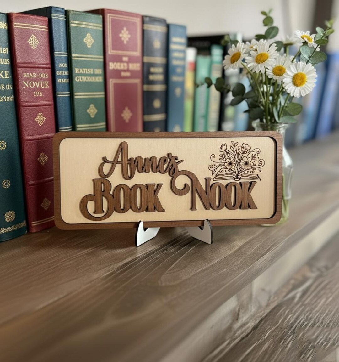 Personalized Wooden Book Nook Sign, Custom Name Reading Corner Decor ...