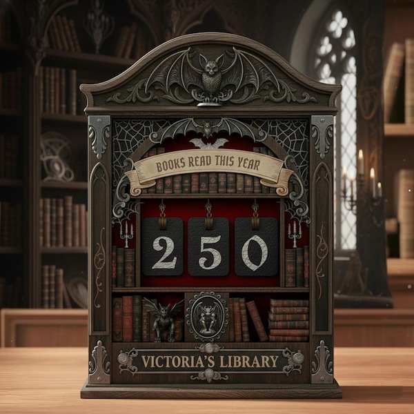 Personalized Gothic Book Read This Year Counter, Macabre Tales Read This Year Counter, Dark Academia Horror Library Decor,Bookish Decor Gift