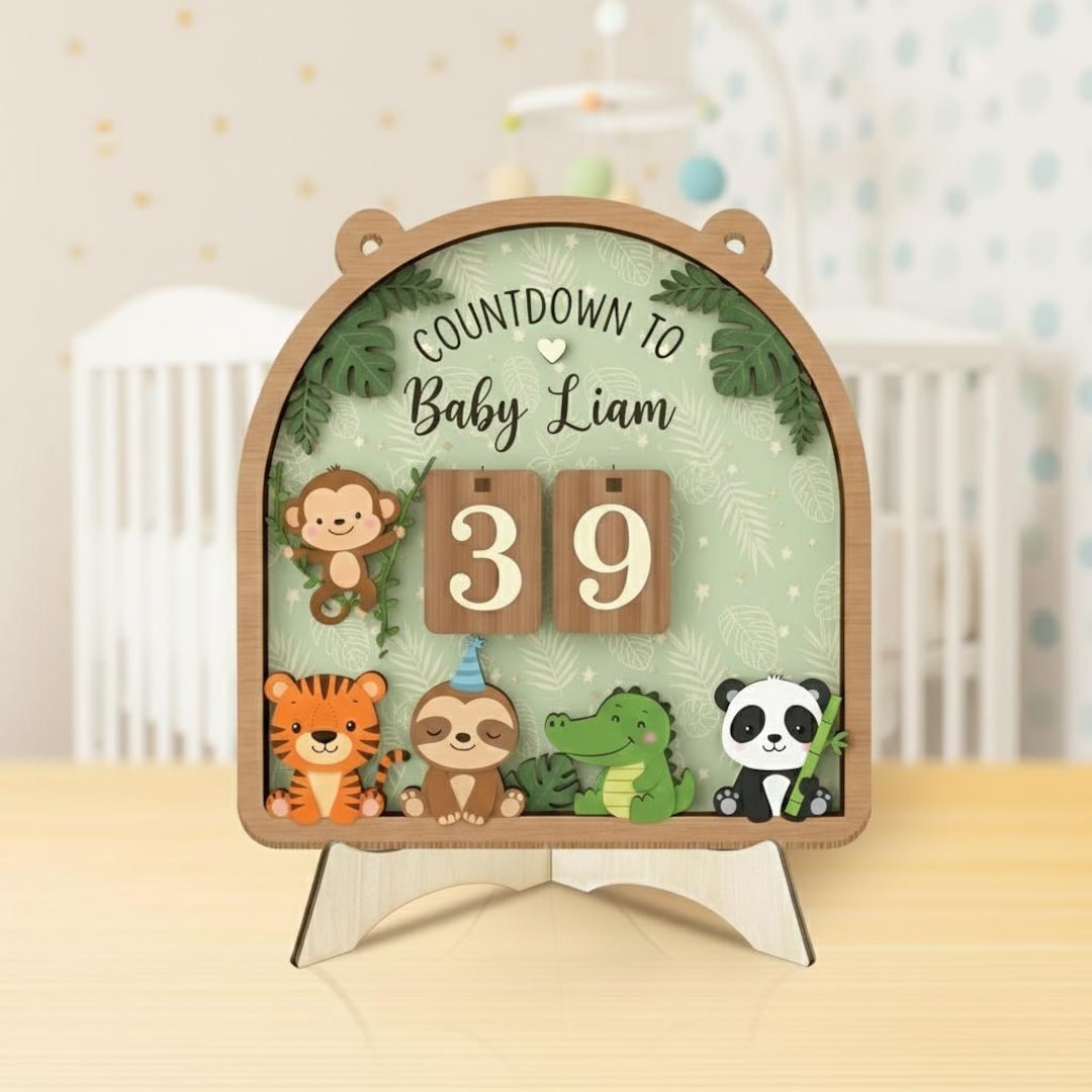 Jungle Safari Baby Countdown Sign, Personalized Nursery Decor ...