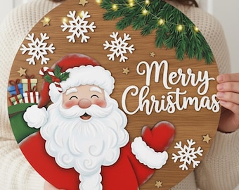 Putuo Decor 1 Pièce Signe De Coin De Porte De Décoration De Noël Joyeux, Décoration De Coin De Cadre En Bois De Traîneau Père Noël À Chocolat Chaud Pour La Porte D'entrée