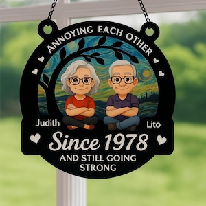 Custom Anniversary-Stained Glass Suncatcher | Wedding Anniversary Gift | Couple Personalized Window Hanging Suncatcher | For Husband Wife