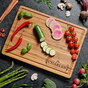 Personalized Cutting Board Wedding Gift | Bamboo Charcuterie Board | Unique Housewarming Gift | Bridal Shower | Engraved Engagement Present