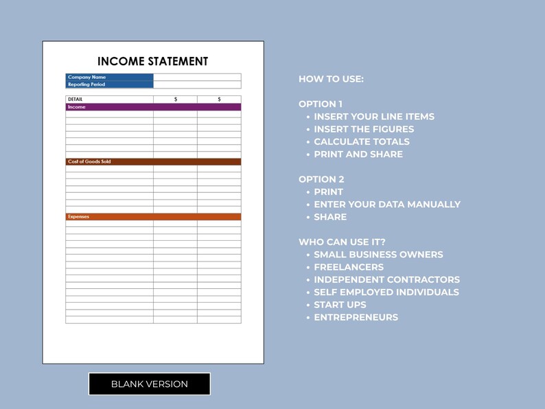 Small Business Income Statement Template, Profit & Loss (microsoft Word ...