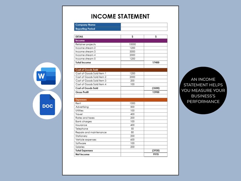 Small Business Income Statement Template, Profit & Loss (microsoft Word ...